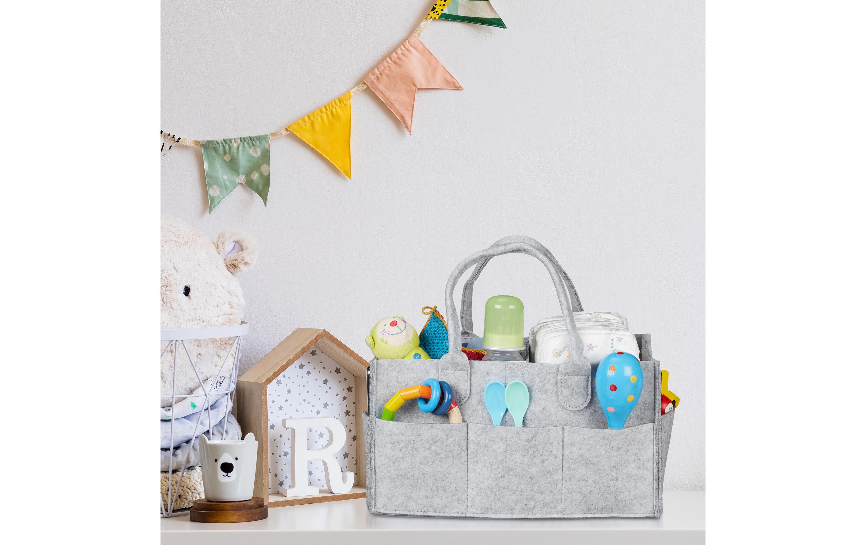 Pflegekörbchen Windel Caddy Filz GrauMultifunktionaler Organizer für Kindersachen
