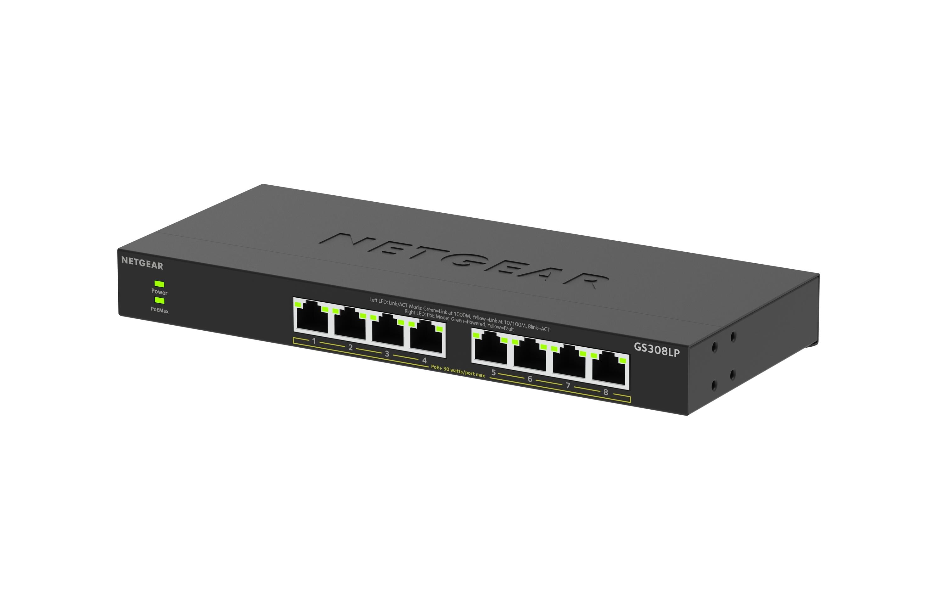 PoE+ Switch GS308LP 8 PortNetgear 8-Port Gigabit Ethernet PoE+ Unmanaged Switch (60W) (GS308LP)