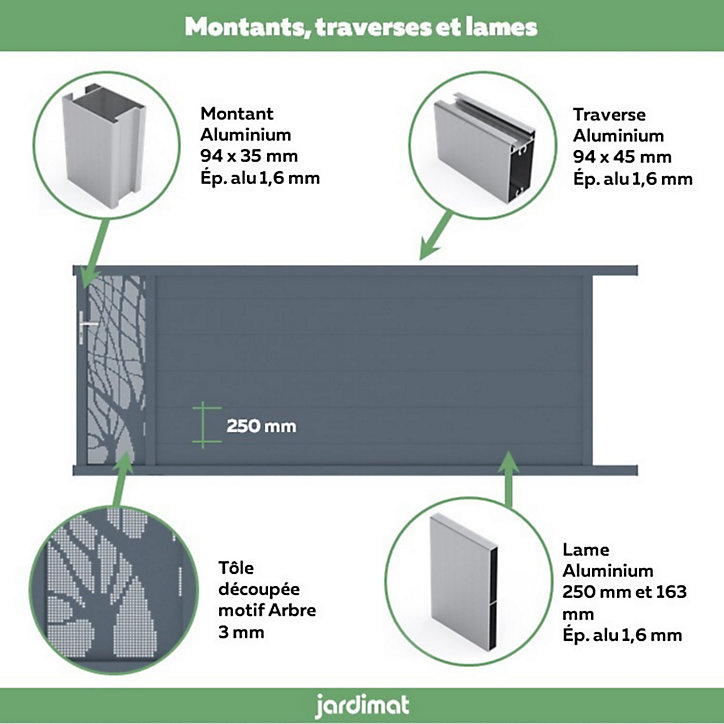 Portail Jardimat coulissant aluminium Frejus gris anthracite - 400 x h.145 cm