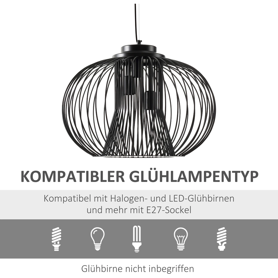 HOMCOM Deckenleuchte mit höhenverstellbarem Kabel schwarz