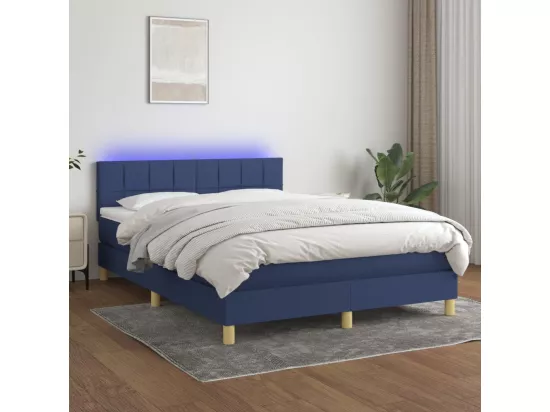 Sommier tapissier avec matelas et LED Bleu 140x190 cm Tissu
