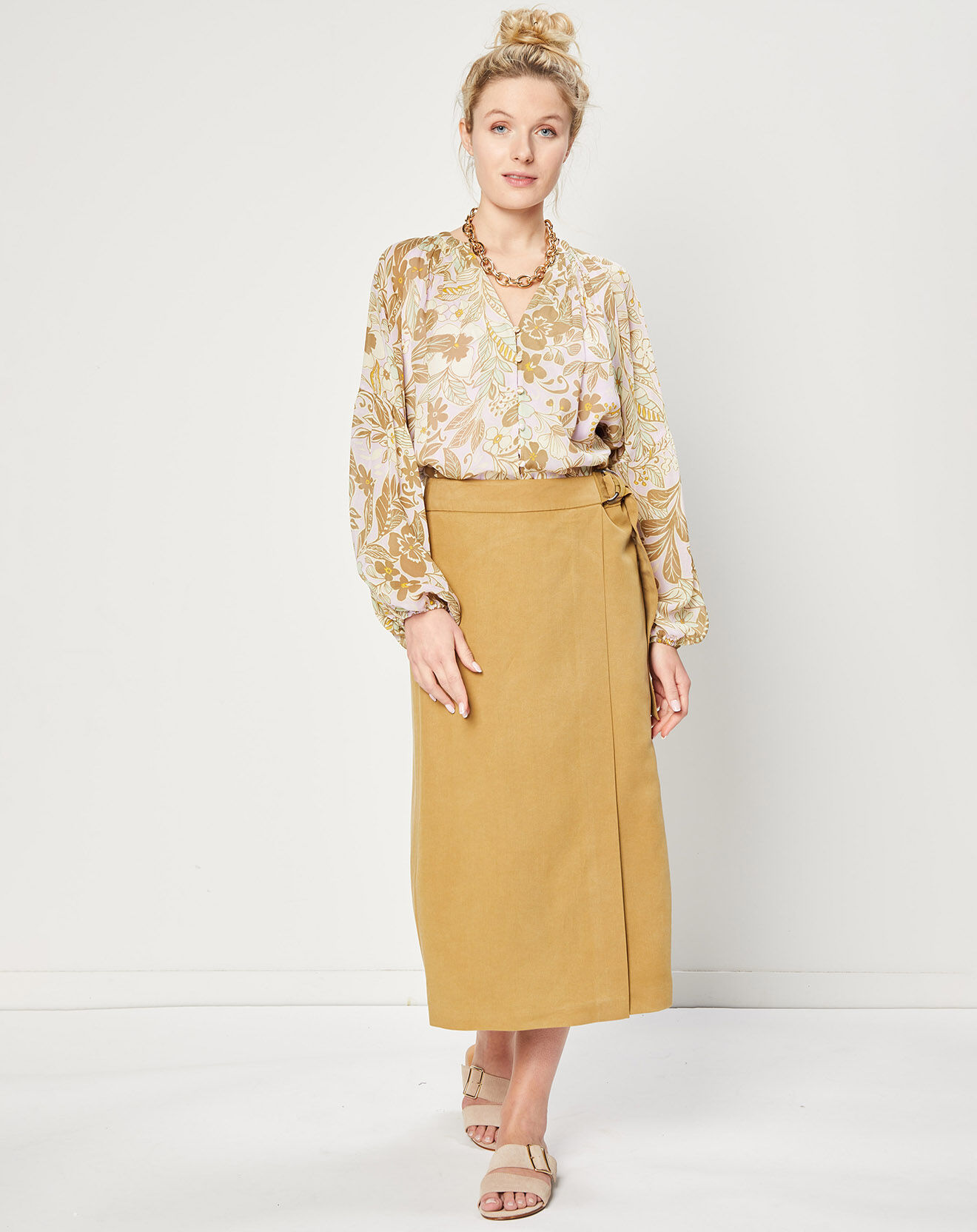 Esprit Jupe Portefeuille en Lin mélangé camel clair