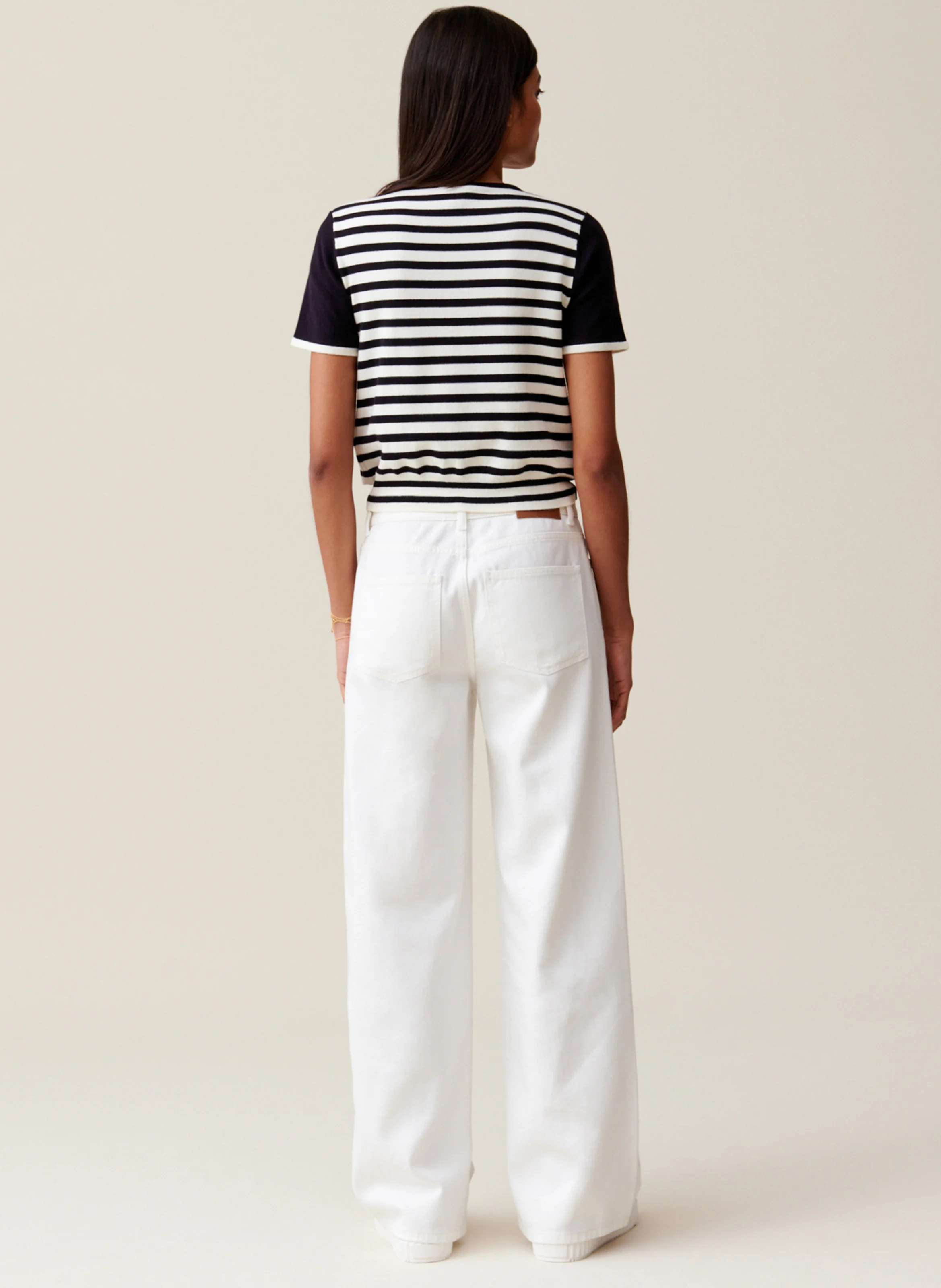 Pull manches courtes rayée en laine mélangée | Multicolore