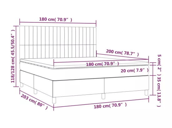 Sommier tapissier avec matelas et LED Noir 180x200 cm Velours