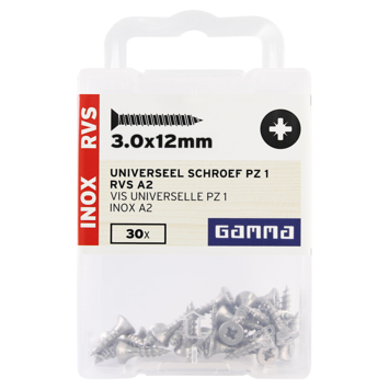 GAMMA schroef universeel platkop RVS 3.0x12 mm 30 stuks