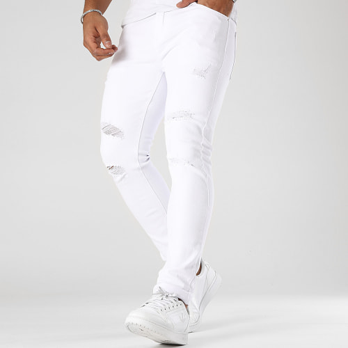 Jean Slim Fit Avec Destroy 0252 Blanc