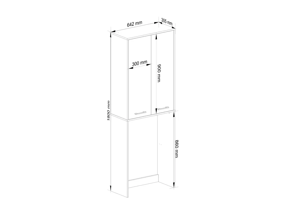 Meuble pour machine à laver FIN Gris Graphite 64 cm 2 portes façade Blanche 4 étagères 64x30x180 cm