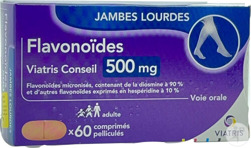 Viatris Fraction Flavonoїdes Purifiée 500mg Jambes Lourdes 60 Comprimés Pelliculés