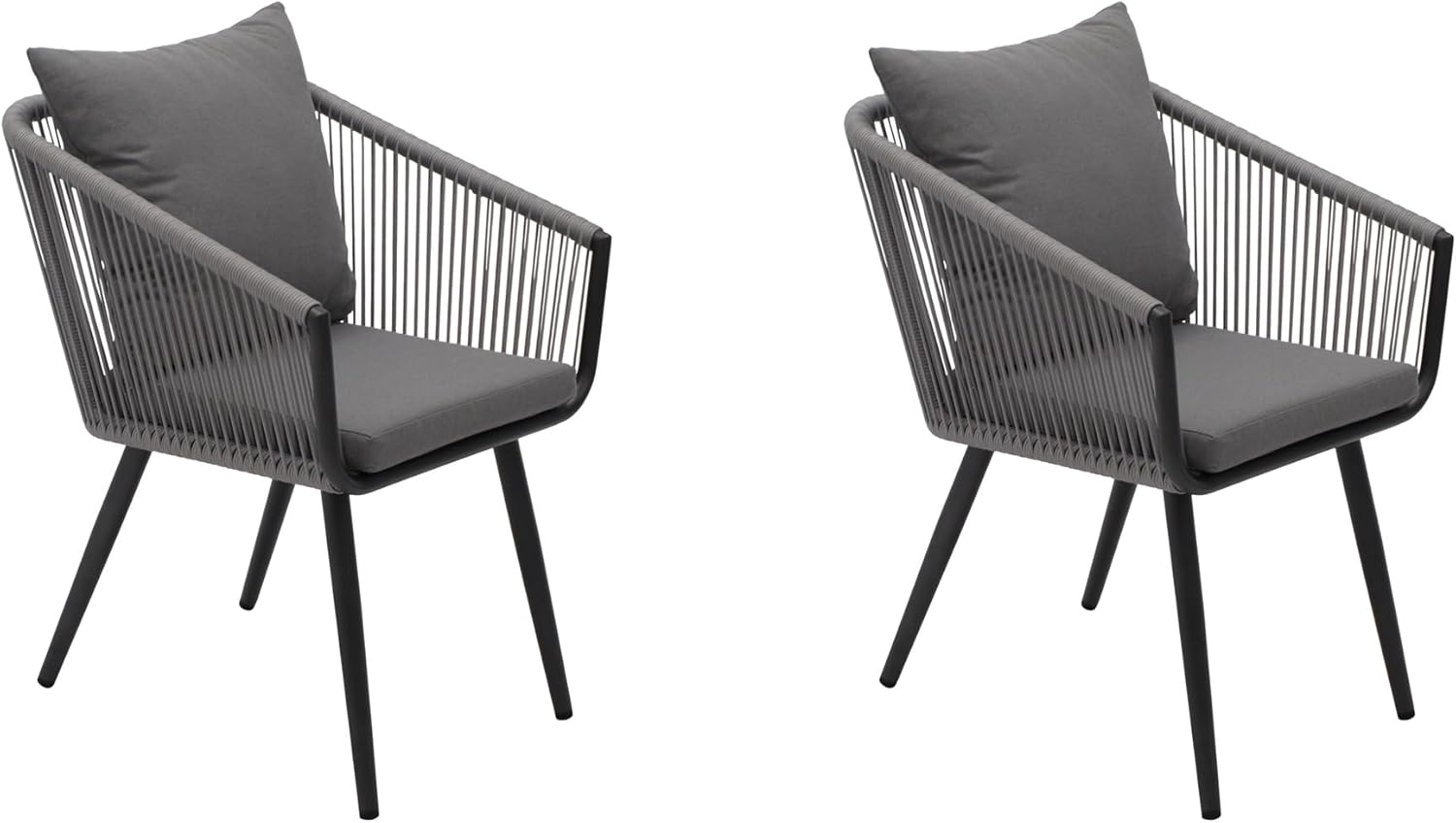 DEGAMO Gartenstuhl Riva, Aluminium wetterfest anthrazit + Rope grau, mit Kissen grau, modern, Outdoor, 2 STCK. UH8448319
