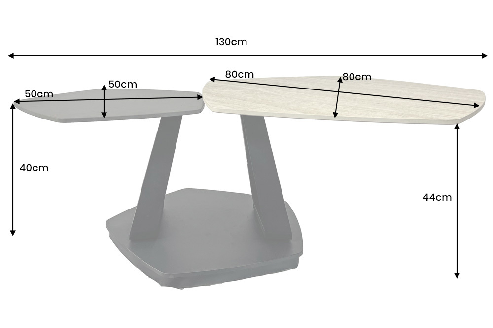 Design Couchtisch MOVEMENT rost Pentagon drehbar Travertin Keramik schwarz Metall