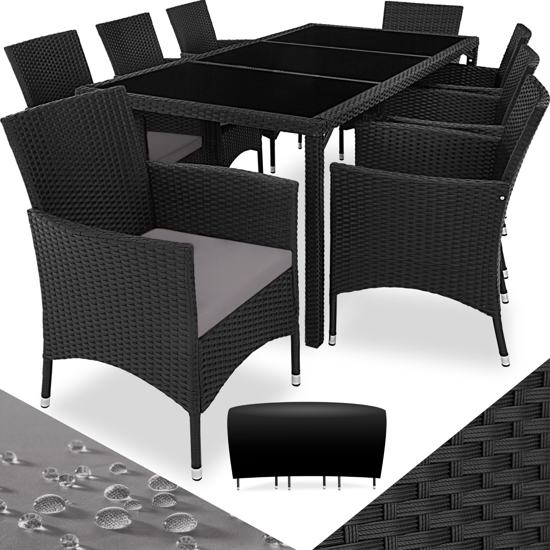 tectake® Rattan Sitzgruppe, für 8 Personen, UV-beständig, inklusive Schutzhülle