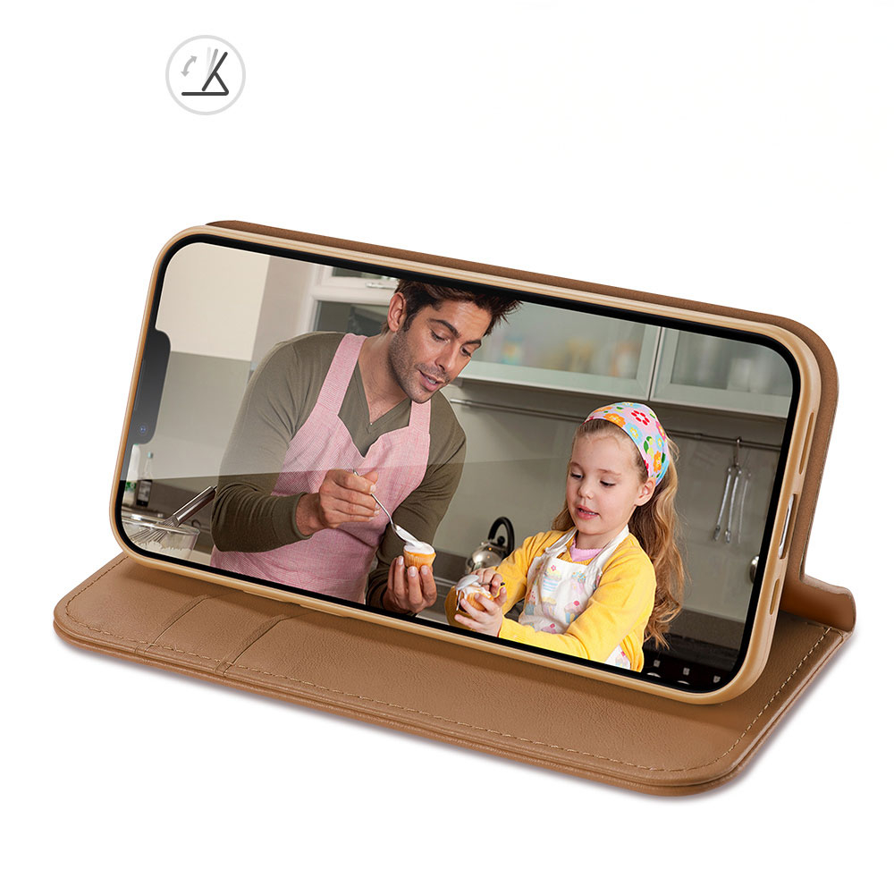 iPhone 16e Flip Wallet Cover Echtleder Tasche (RFID Schutz) - Braun