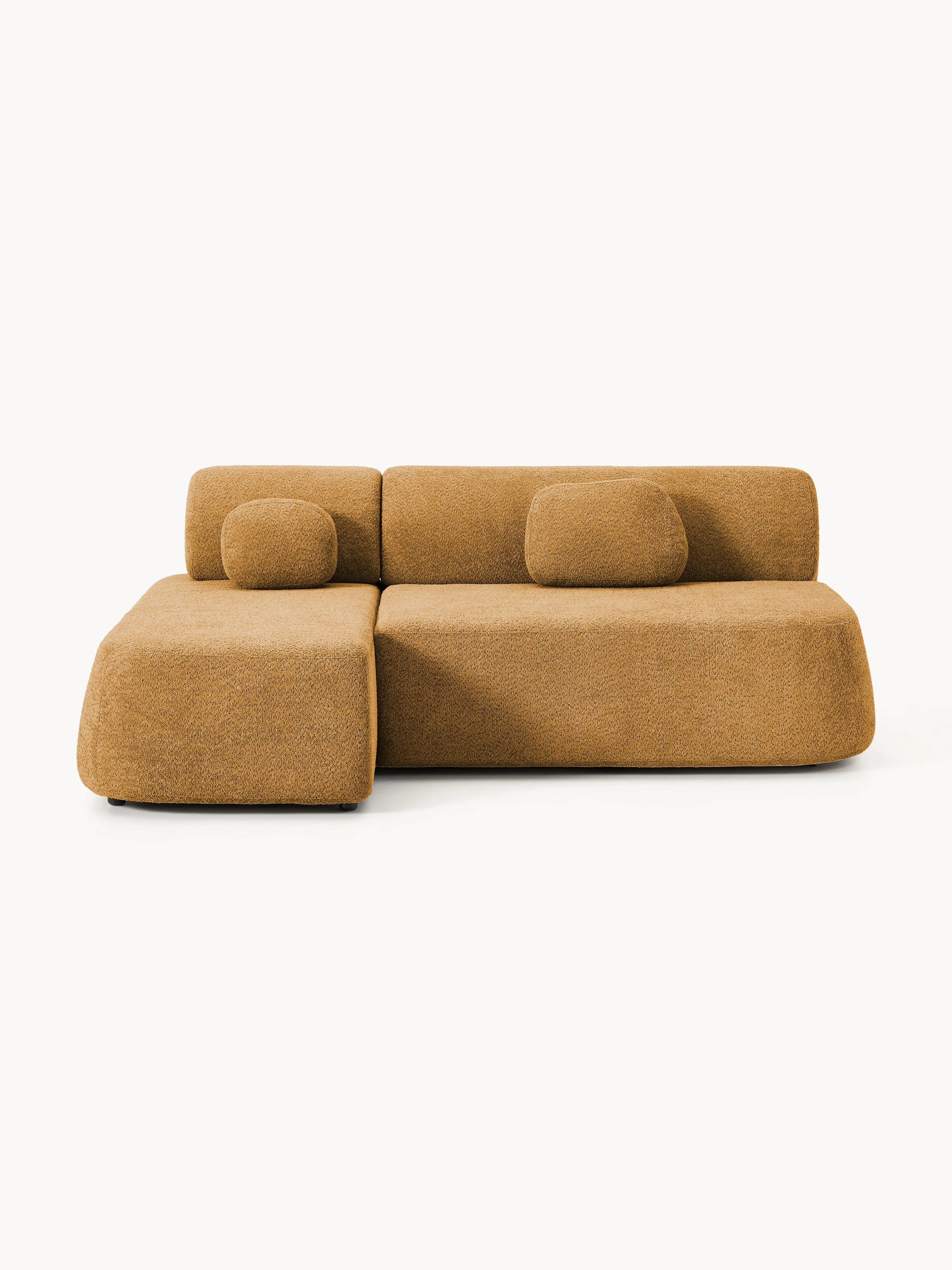 Hoekbankbed Pao van teddy-bouclé met opbergruimte