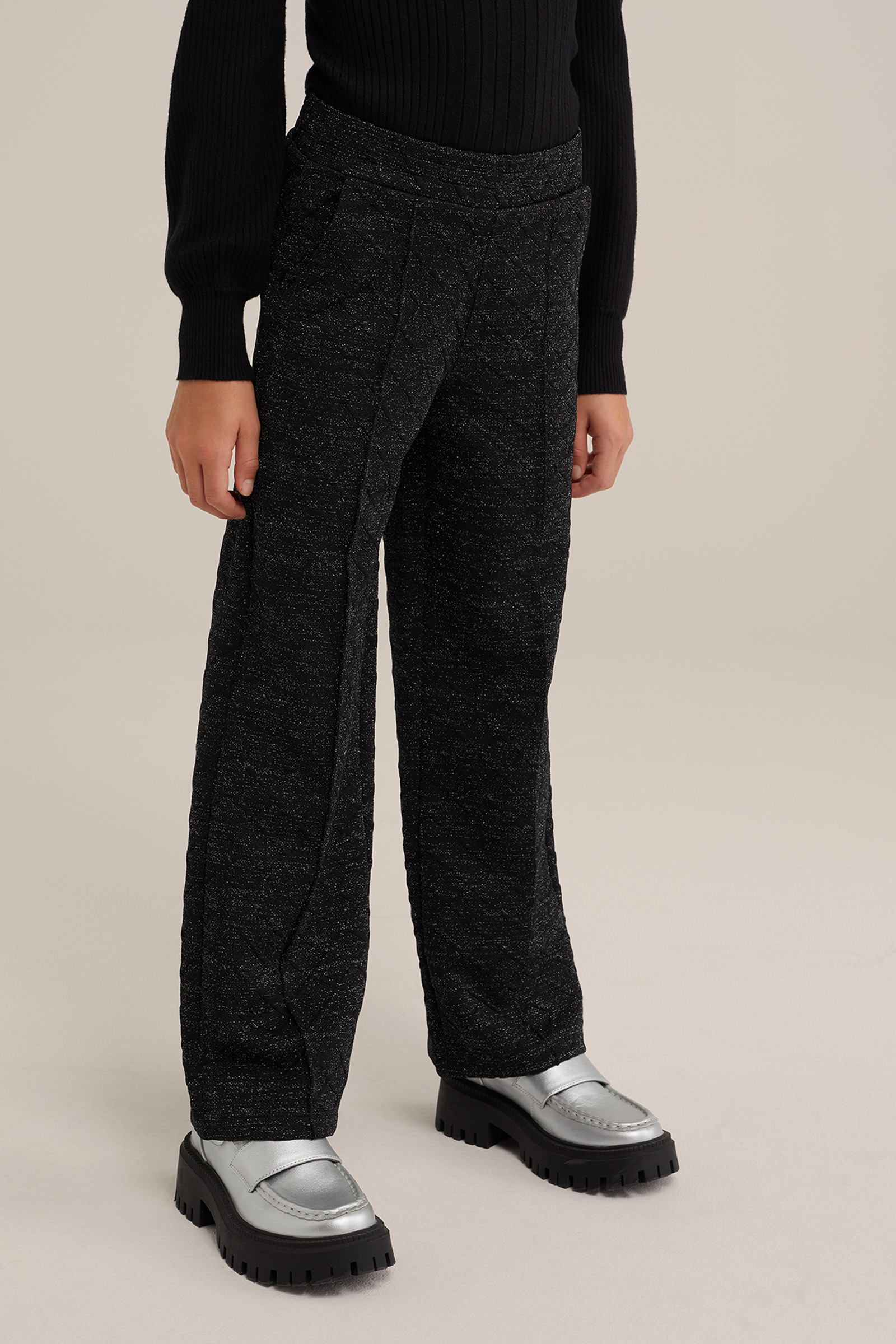 Meisjes straight leg broek met glittergaren WE Fashion Zwart
