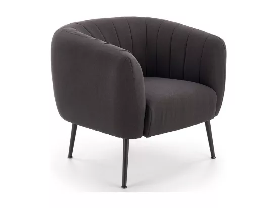 Fauteuil rembourré en tissu gris foncé avec pieds en acier noir Dreamin