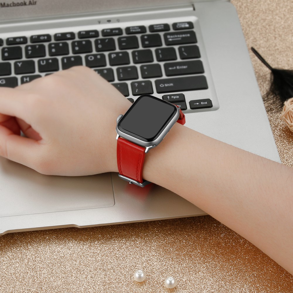 Apple Watch (49/46/45/44 mm) Ersatz Echtleder Armband (Gelenkumfang: 175-220mm) - Rot