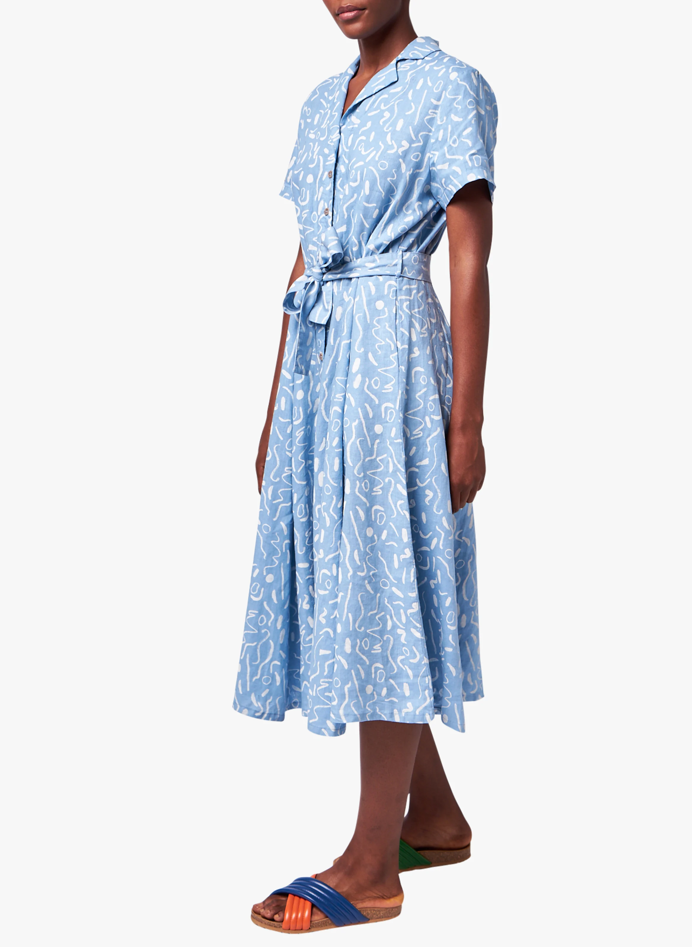 Robe midi col tailleur imprimée| Bleu