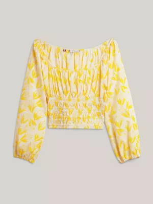 Top cropped Tommy Hilfiger x Vacation com estampa floral e decote redondo