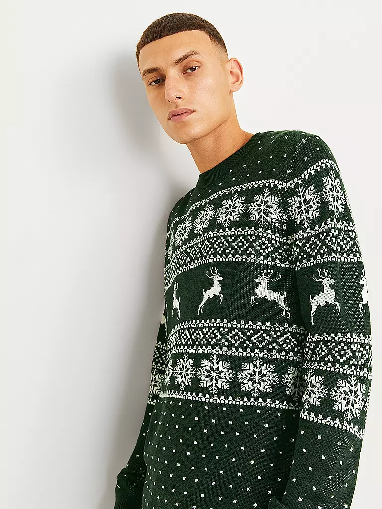 JACK & JONES Pullover JJXMAS GABRIEL dunkelgrün