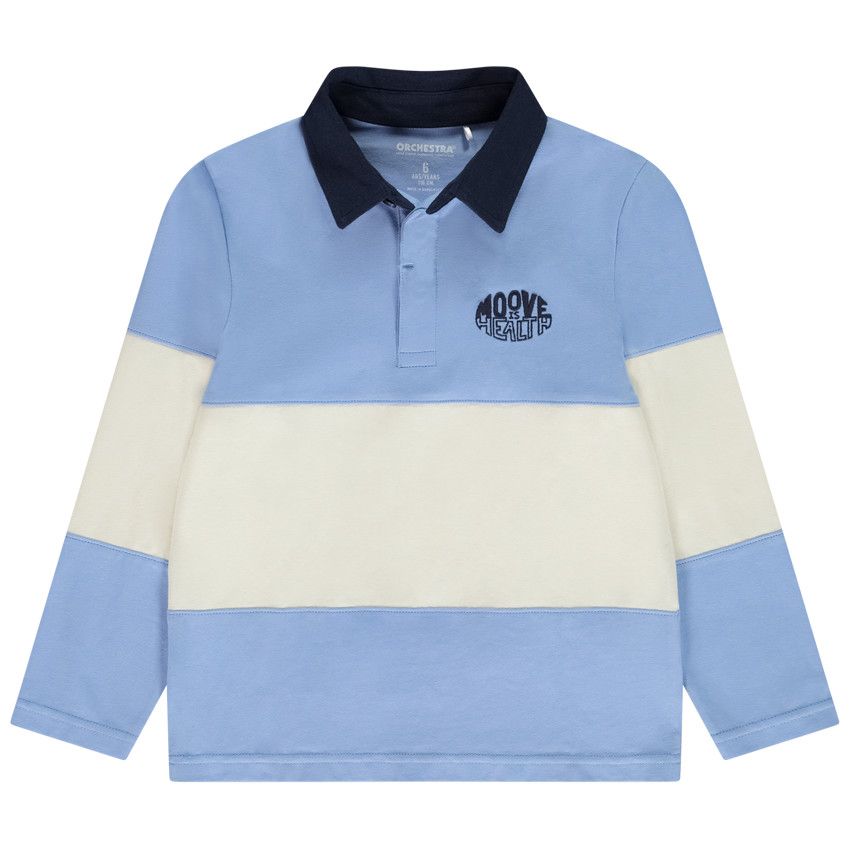 Polo manches longues effet color block pour garçon - Bleu