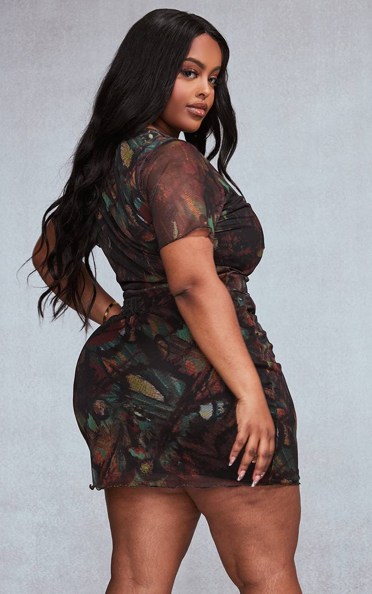 Multicolore Top En Mesh Imprimé À Ourlet Ondulé Grande Taille Coordonné