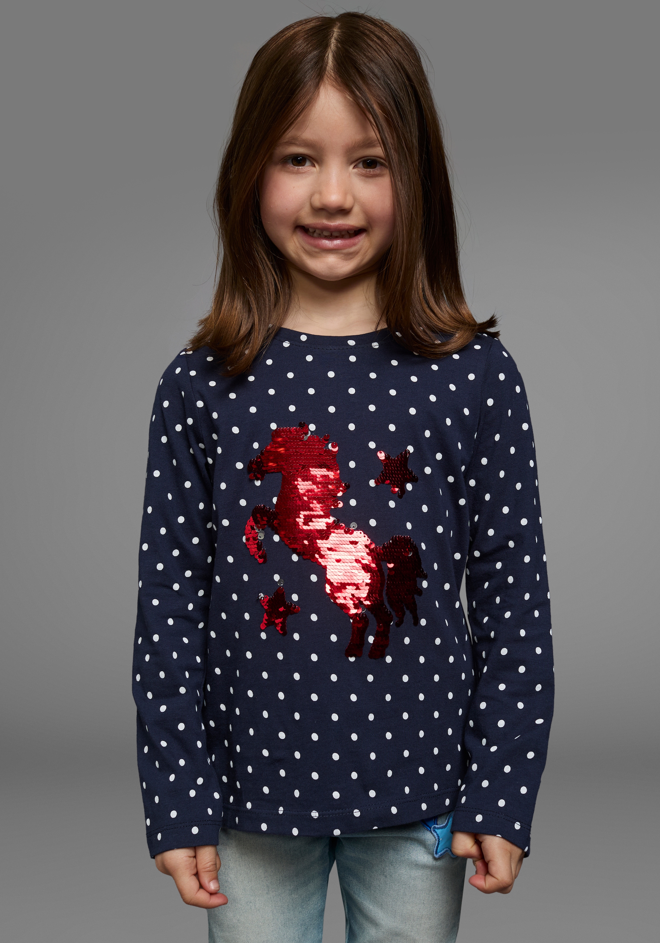 KIDSWORLD Langarmshirt »für kleine Mädchen«, Langarm,  Basic-Passform,  bedruckt,  Rundhalsausschnitt