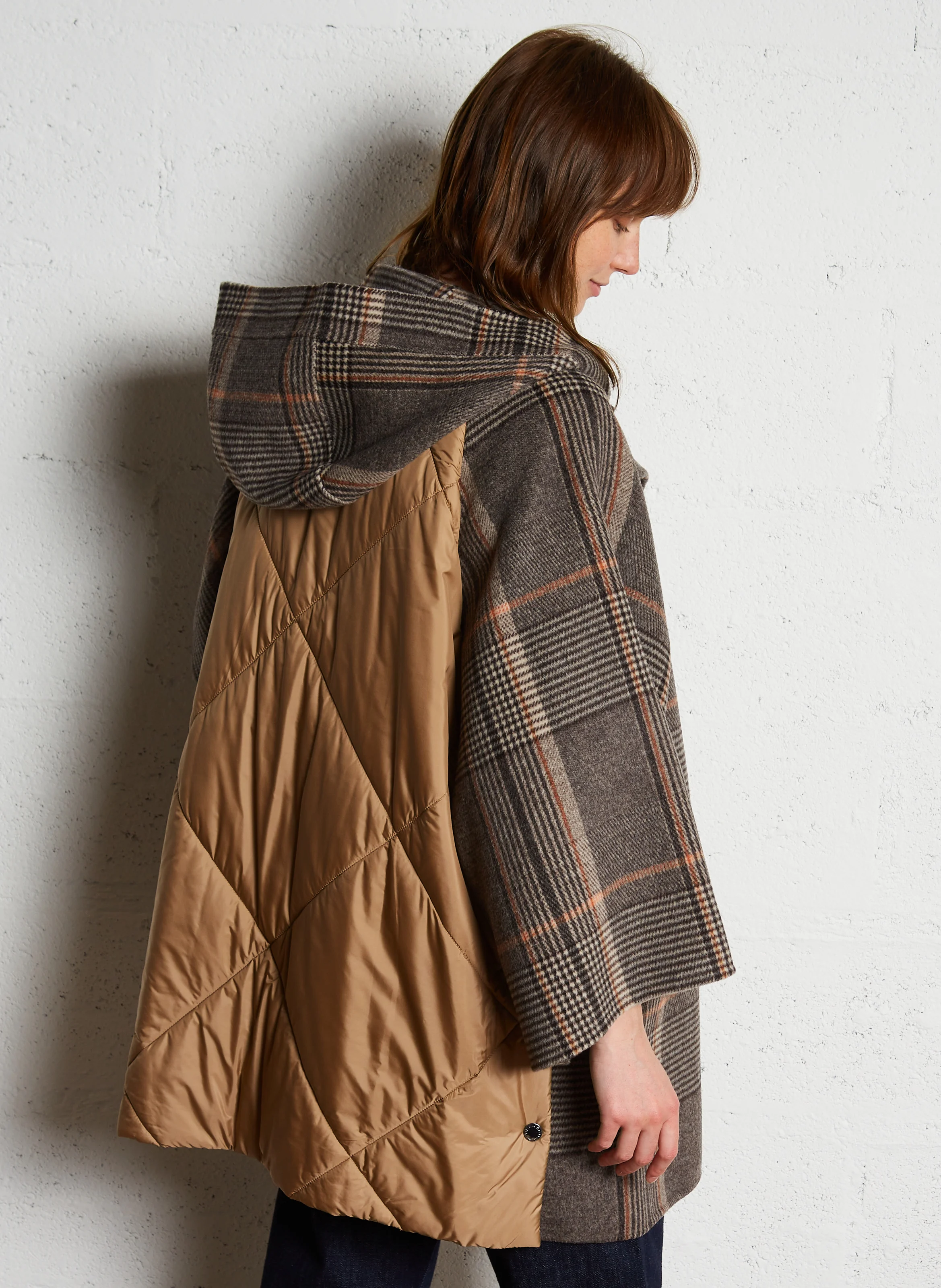 AGITARE - Manteau à carreaux en laine | Noir