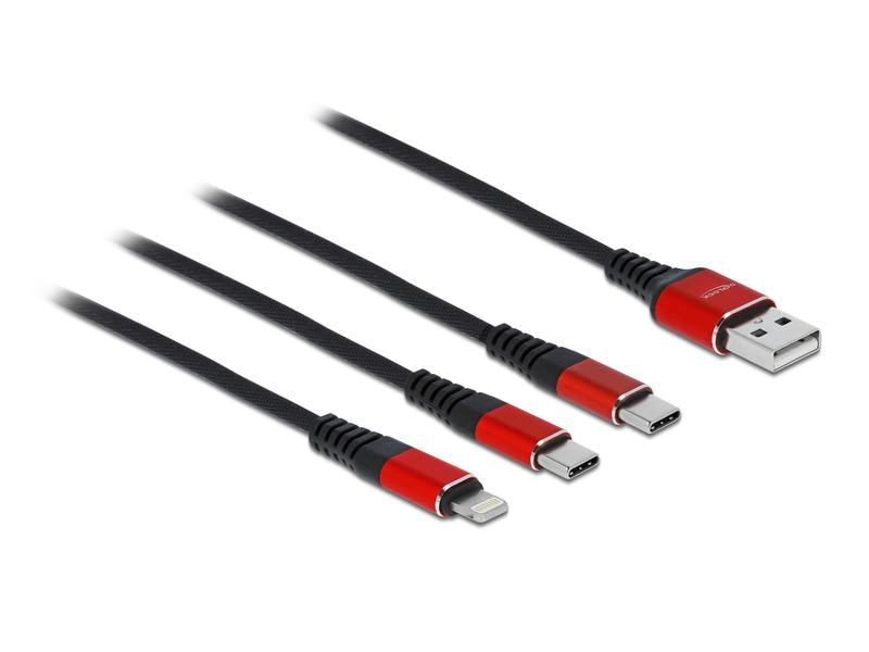 Delock USB-Ladekabel  USB A - Lightning/USB C 0.3 m Delock USB Ladekabel 3 in 1 Typ-A zu Lightning / 2 x USB Type-C 30 cm