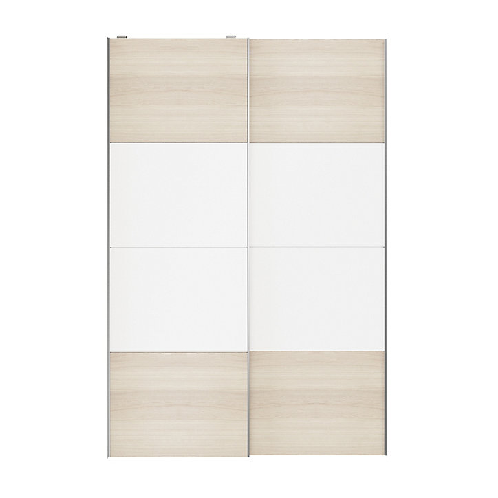 Portes de placard coulissantes 2 vantaux panneaux blancs et effet chêne GoodHome Atomia H. 225 x L. 150 x ép. 5,5 cm
