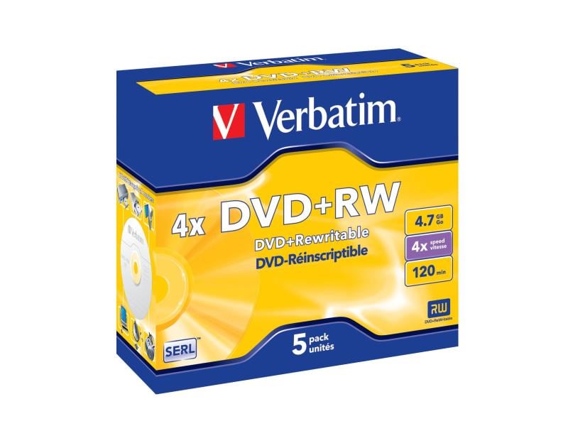 Verbatim DVD RW 4.7 GB, Jewelcase (5 Stück) 5er Pack DVD-Rohlinge, wiederbeschreibbar