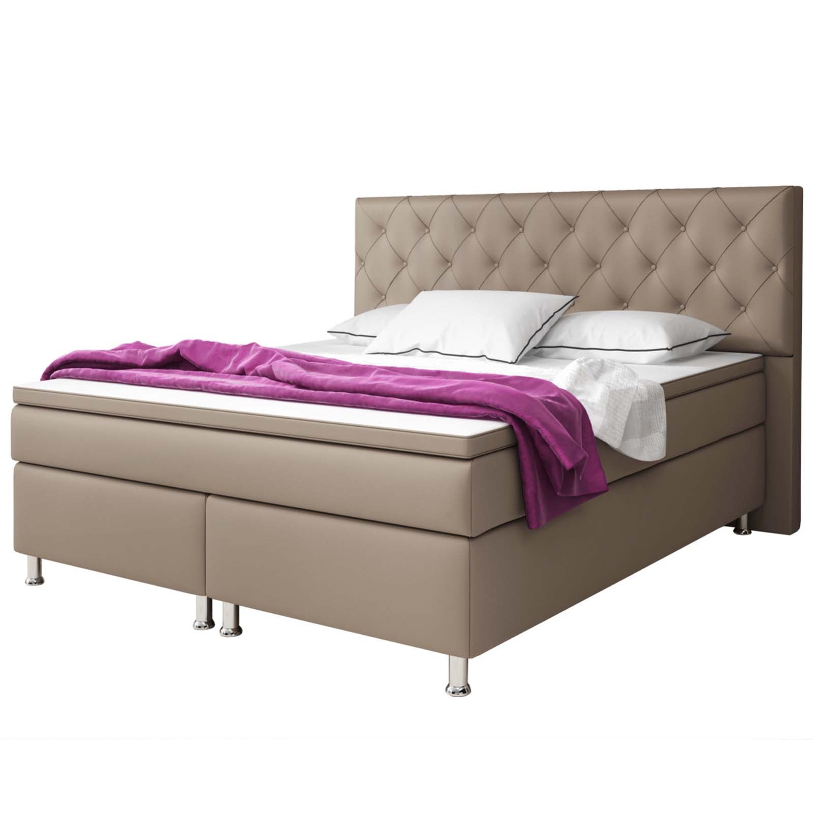 Boxspringbett - beige - Kunstleder - H3 - 180x200 cm