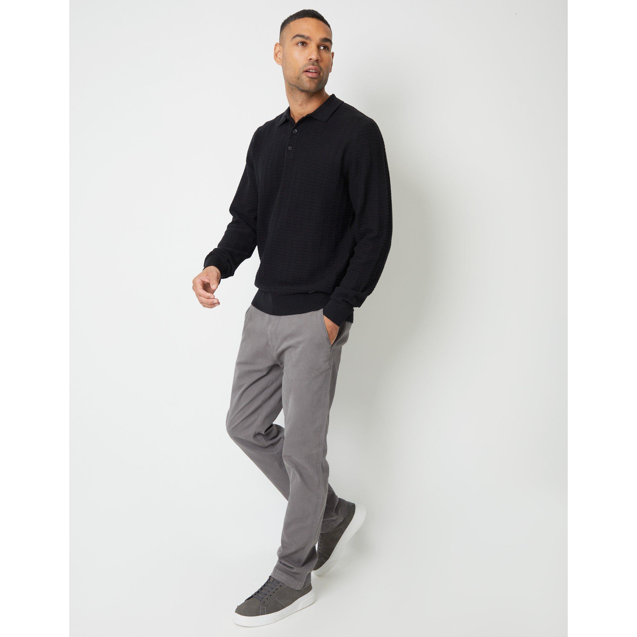 Threadbare TB Long Sleeve Textured Knitted Polo Jumper Mens