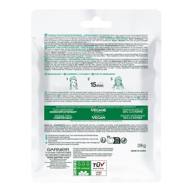 Garnier SkinActive Hydrabomb Hydraterend + Verfrissend Tissuemasker