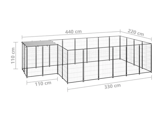 Chenil extérieur cage enclos noire 440 x 220 x 110 cm 02_0000558