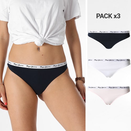 Lot De 3 Strings Femme Classic PMU10956 Bleu Marine Blanc Rose