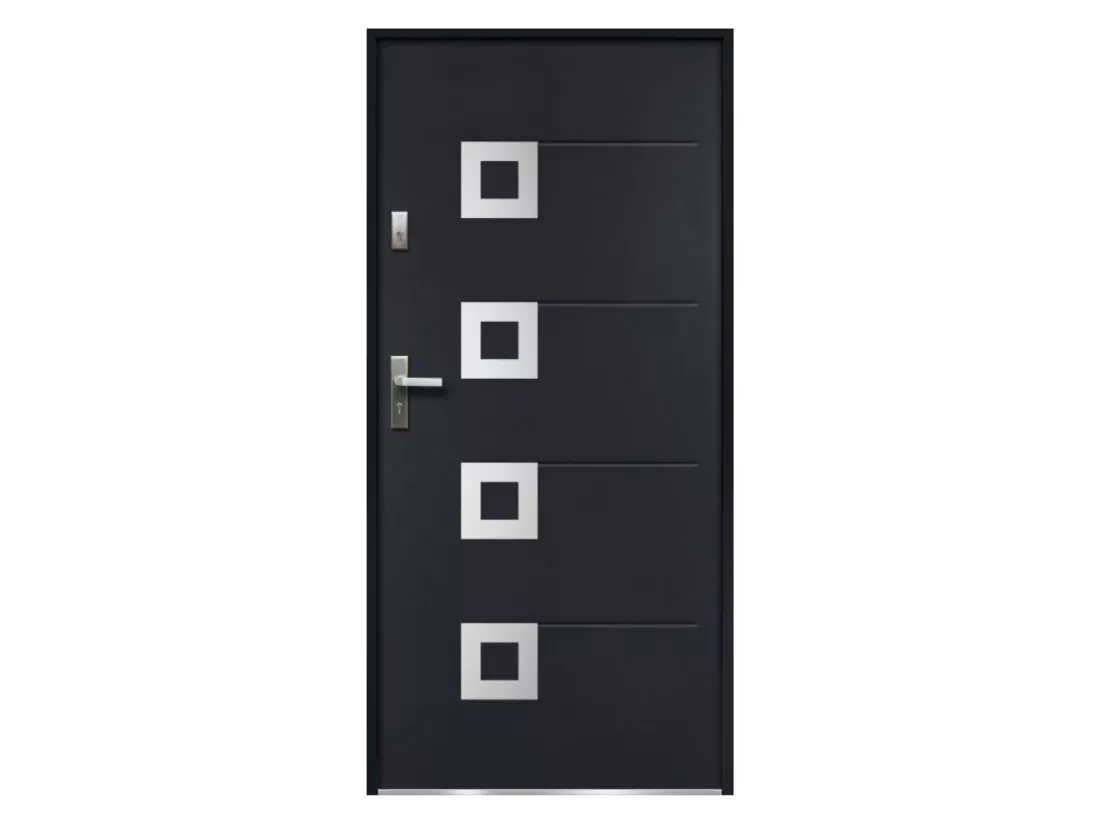 Porte d'entrée en acier avec inox H207 x L100 cm anthracite - poussant droit - TIFANA