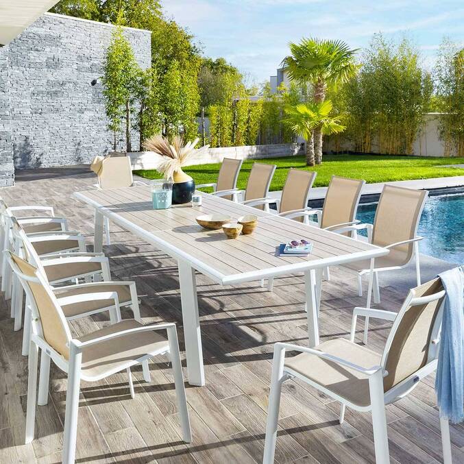 Table de jardin extensible PAVANE Lin & Blanc