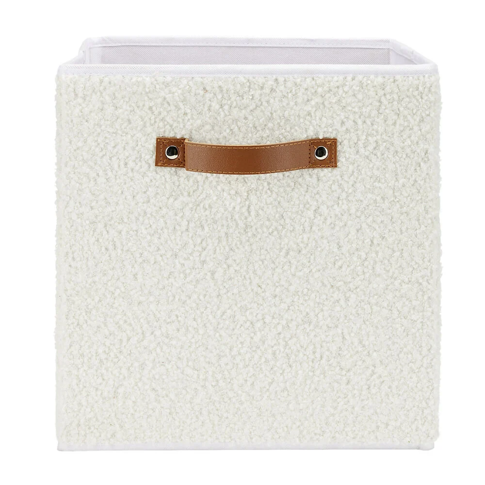 Panière carrée Box Cube tissu bouclette blanc 31x31xH29cm