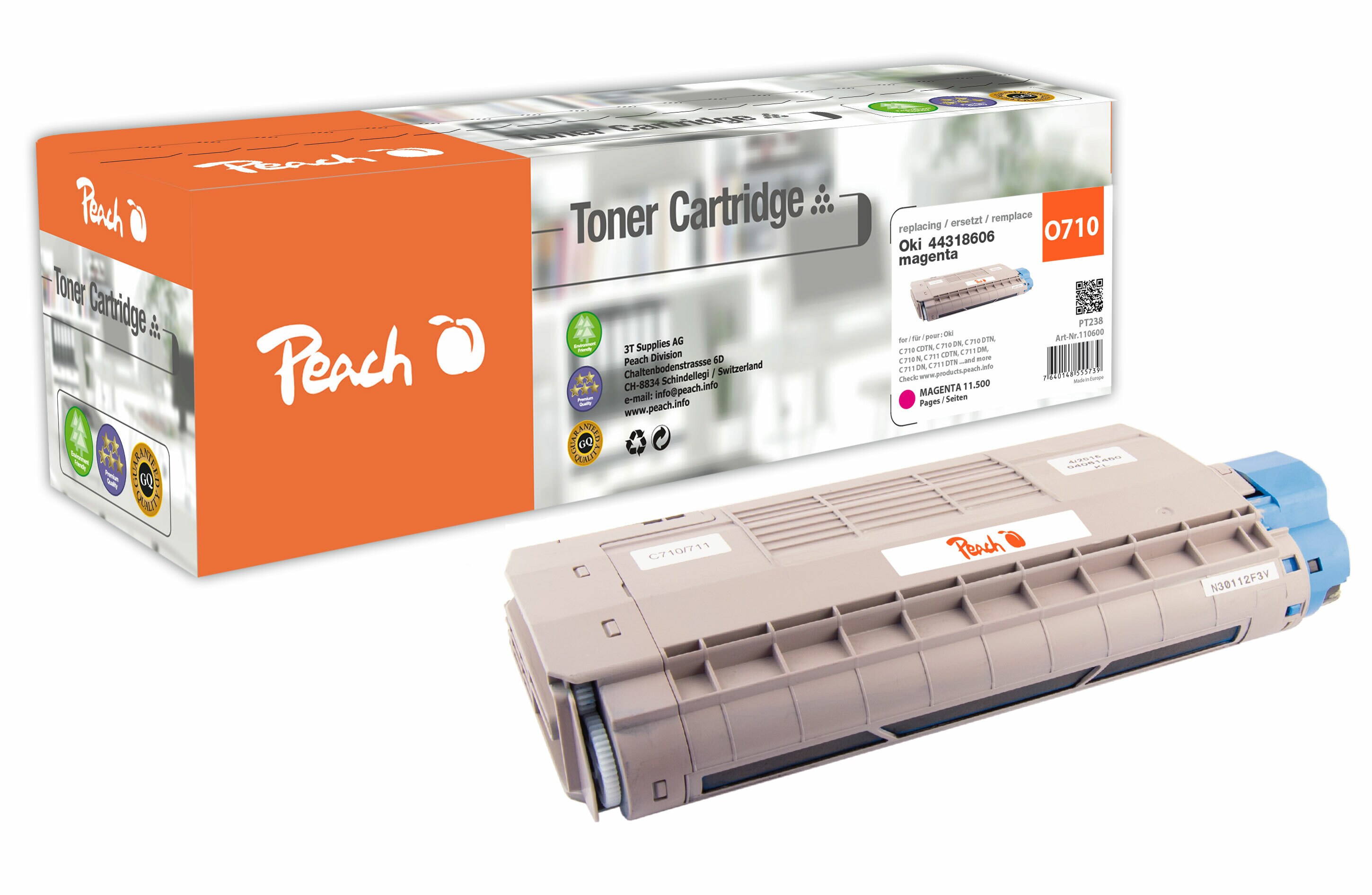 Peach O4431/28/34/4391 Toner ma ersetzt OKI 44318606 für z.B. OKI C 710 CDTN, OKI C 710 DN, OKI C 710 DTN, OKI C 710 N, OKI C 711 CDTN (wiederaufbereitet)