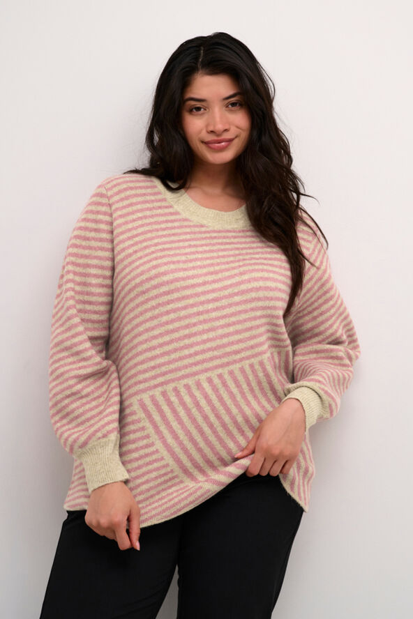 Kaffe Curve KCverina Knit Pullover Feather gray mel. / rosa