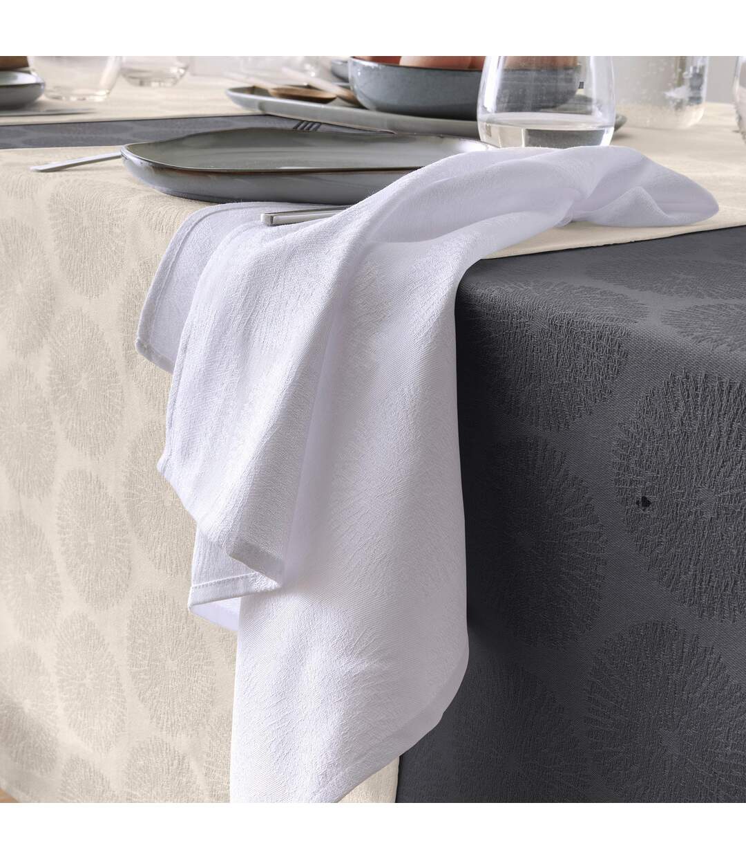 Nappe ronde 180 cm HÉLIOS Perle Jacquard coton