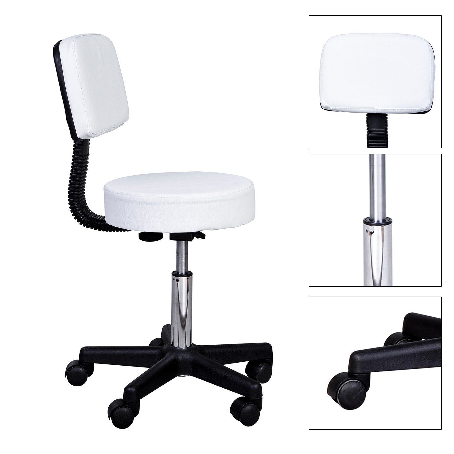HOMCOM Rollhocker mit Lehne weiß 35 x (77-89) cm (ØxH)
