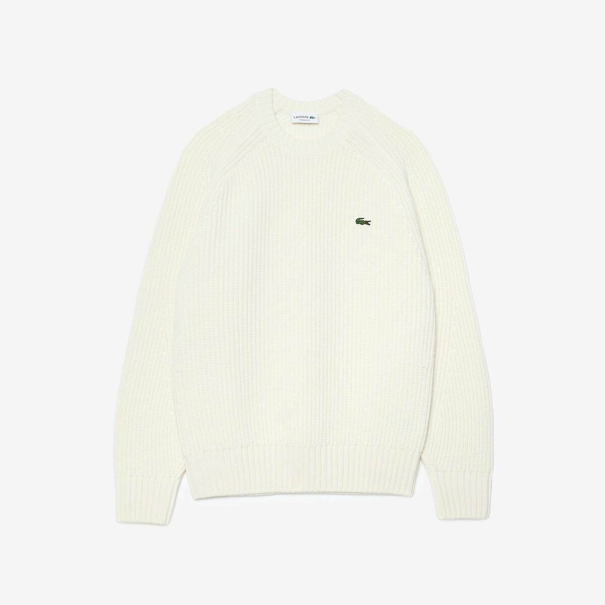 LACOSTE<br>Suéter de gola redonda em lã cardada, acabamento canelado