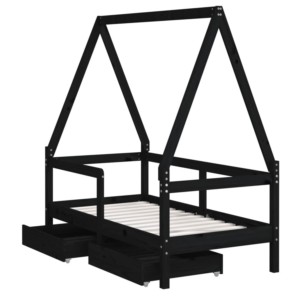 vidaXL Kinderbedframe met lades zwart 70x140 cm grenen