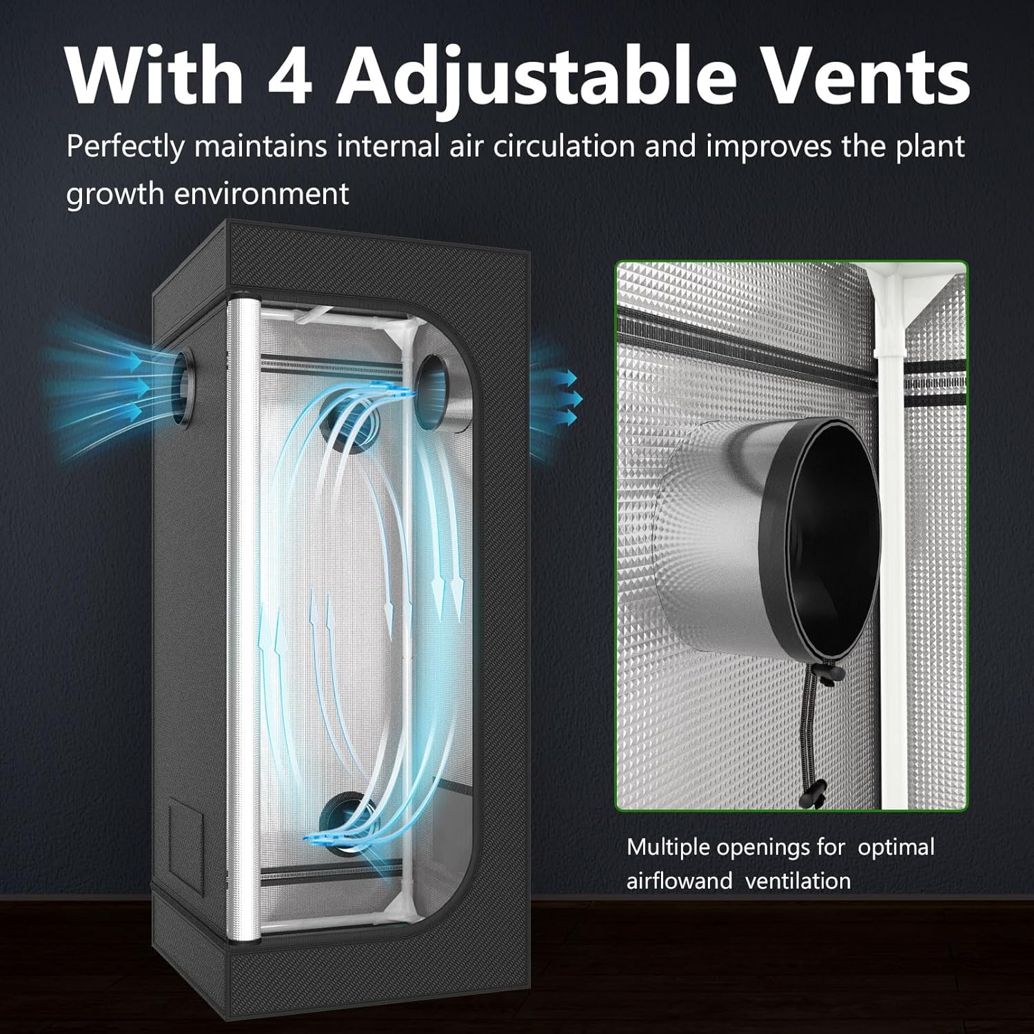 Growzelt Komplettset Anbau Set mit 200W LED Vollspektrum Grow Lampe Dimmbar, 40x40x120cm GrowZelt Kit Komplettes Hydroponics Grow Tent Complete Set(40x40x120cm)