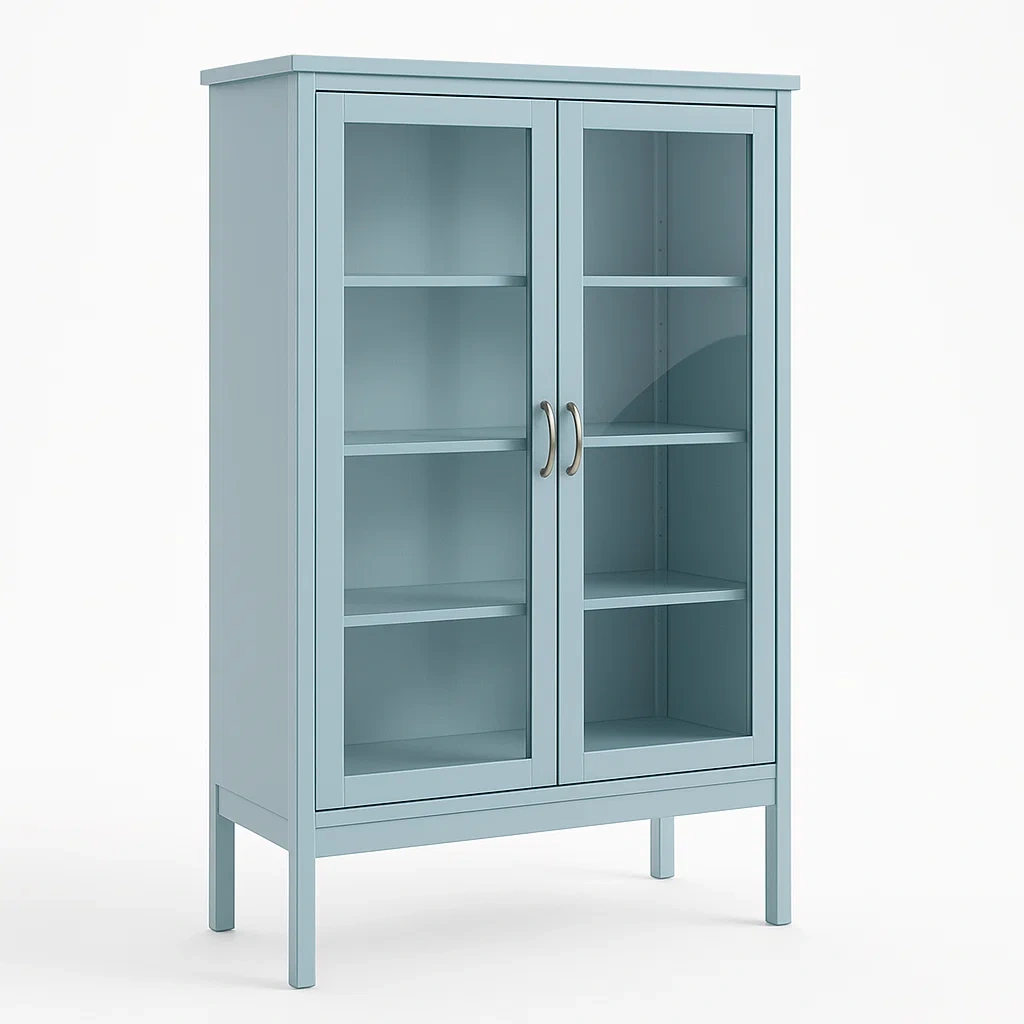 Vitrine en MDF avec portes en verre trempé bleu 150 x 80 x 30 cm
