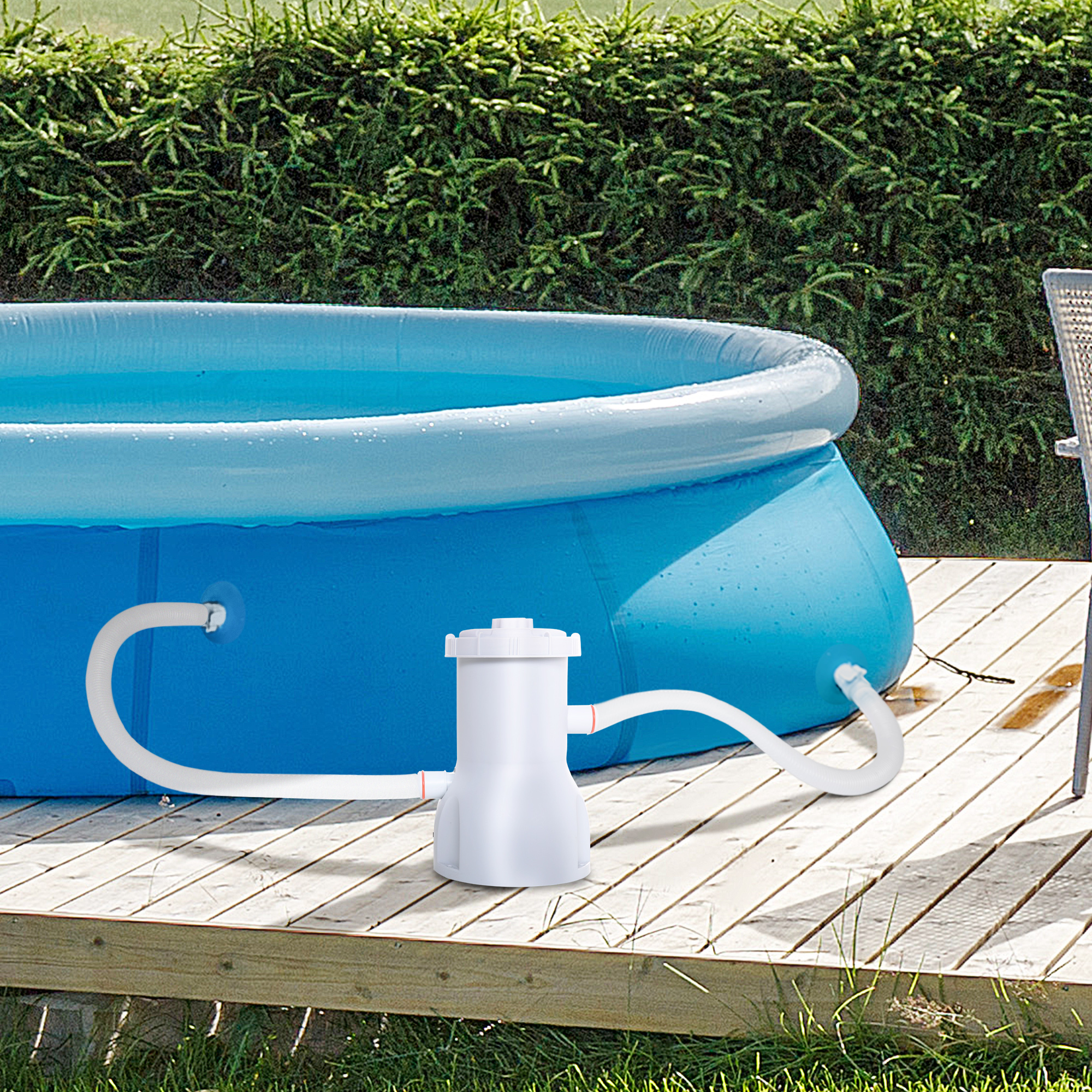 Bomba de filtro Outsunny 3028 L/h para piscinas acima do solo de até 15.000 L, com mangueiras de conexão de 32 mm, Ø18x28 cm, branca.