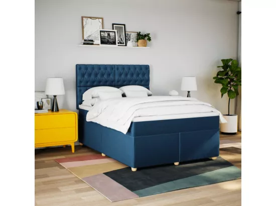 Sommier à lattes de lit avec matelas Bleu 160x200 cm Tissu