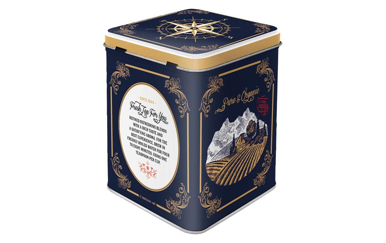 Teebeutel-Box Traditional Tea Dunkelblau/Gold/WeissTeebehälter im nostalgischen Design