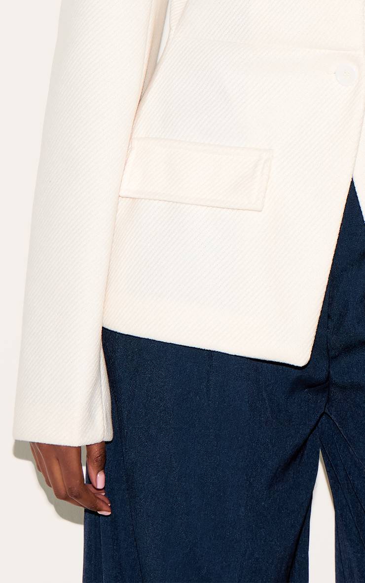 Crème Blazer Long Sans Col Avec Boutons